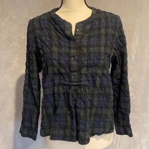 4/$44 Textured blue and green plaid flannel blouse